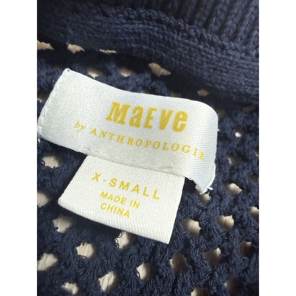 Anthropologie Maeve Open Knit Striped Sweater Top XS Red Navy Blue Short Sleeve - Picture 6 of 14